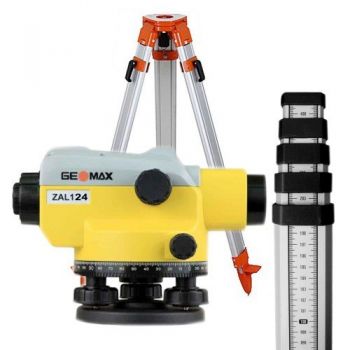 Pachet nivela optică GeoMax  ZAL 124, Zoom optic 24x + Trepied + Stadie 5m-1